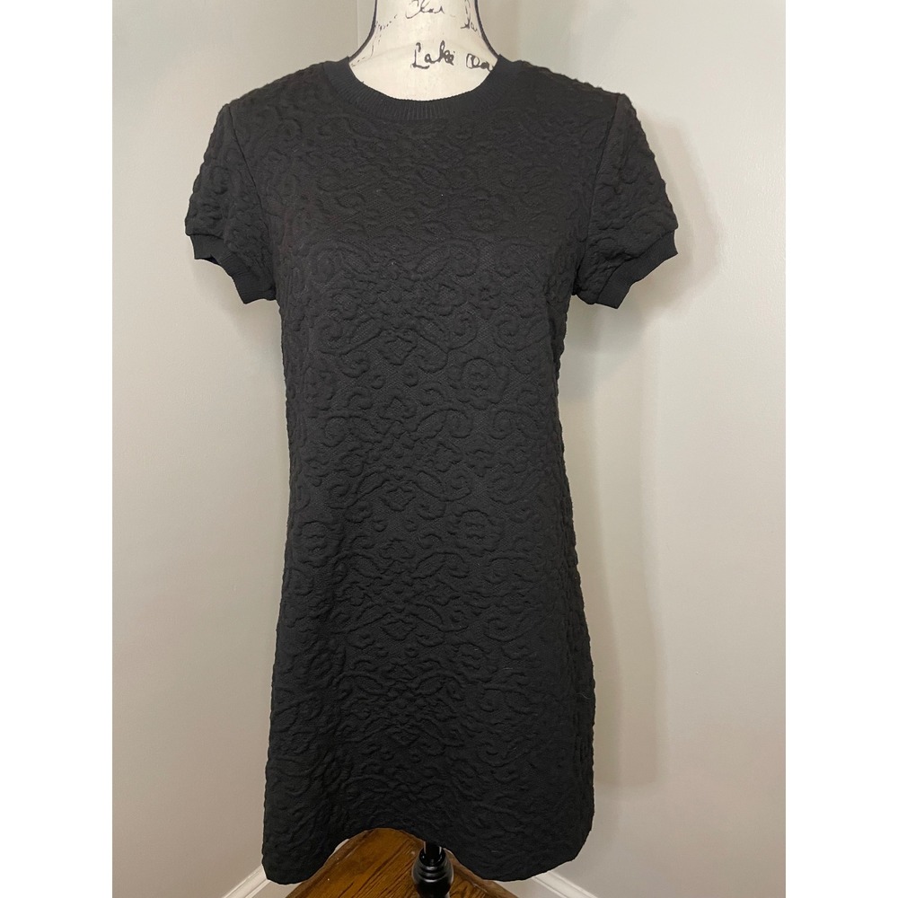 Zara Woman Shift Dress Women L Black Excellent Textured Matelasse Mini Zipper